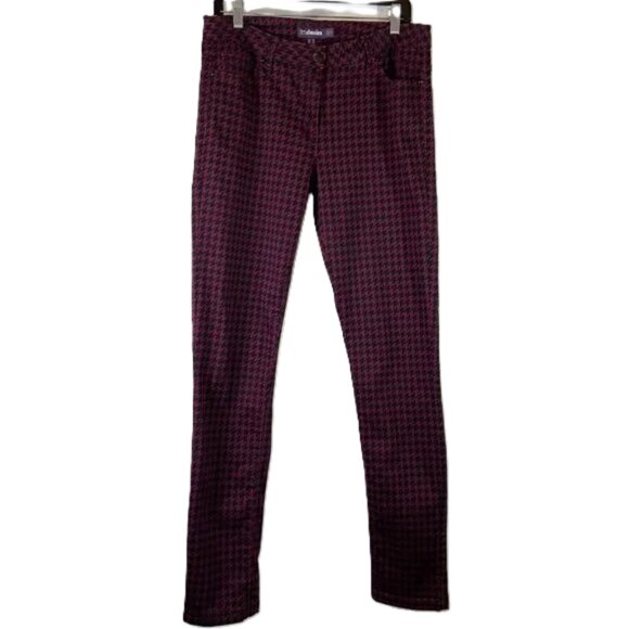 Long Tall Sally Its Denim Burgundy Black Houndstooth Jeans Skinny Size 10 - Picture 3 of 12